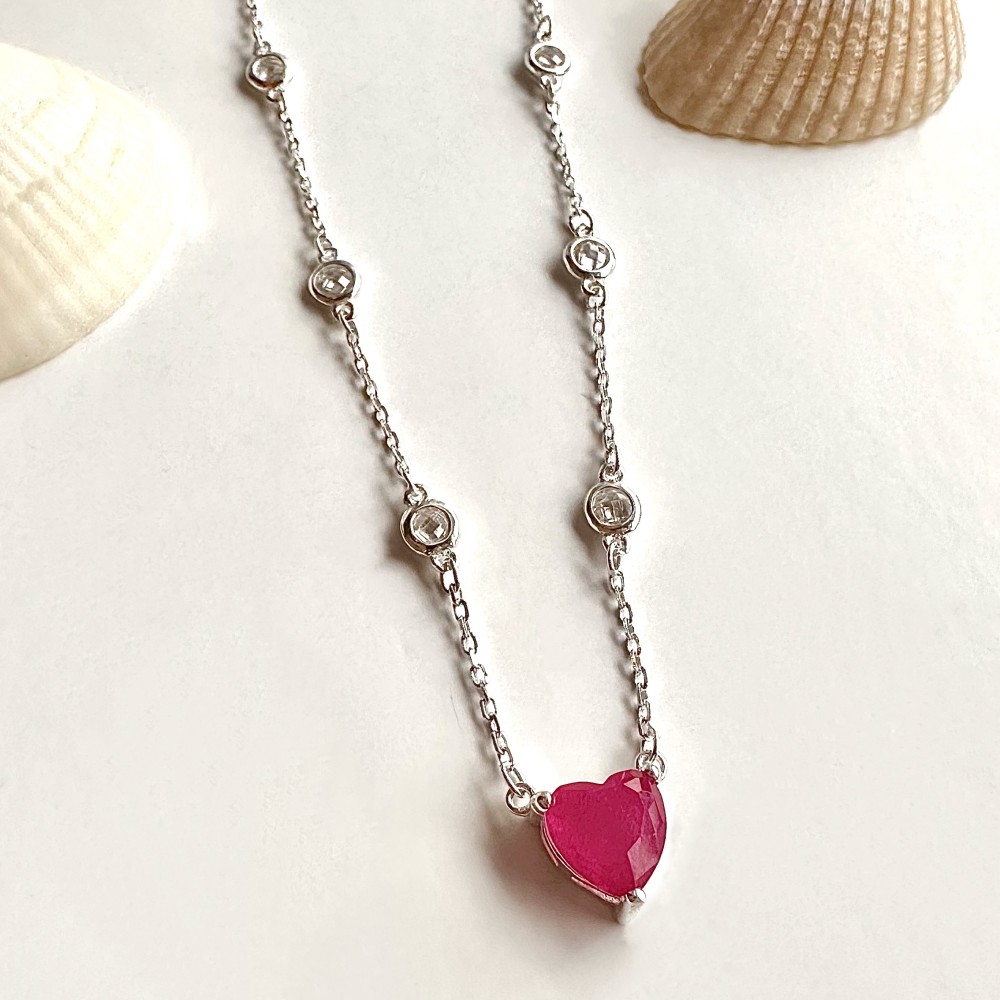 Chocker coração pink com zircônias